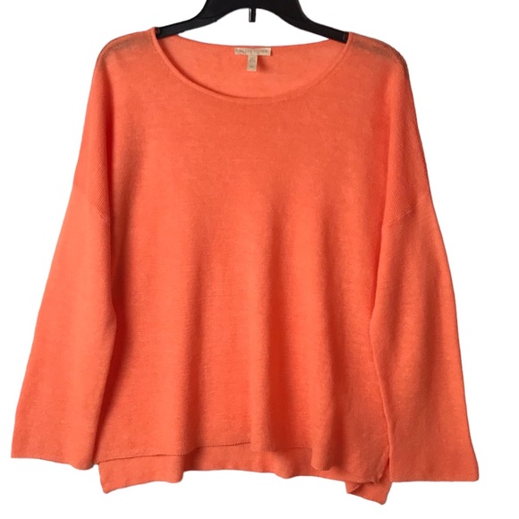 Eileen Fisher Sweater Peach Boat Neck Organic Cotton Open Stitch Slouchy - Picture 3 of 7